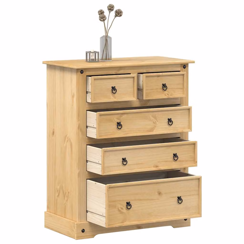 Cassettiera Corona vidaXL in legno massello di pino cerato, colore marrone, L 92 cm x P 48 cm x H 114 cm