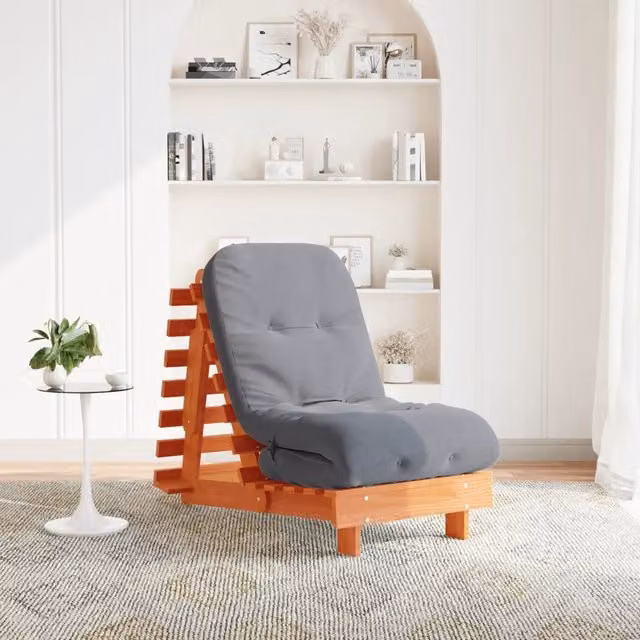 Divano Letto Futon vidaXL in Legno di Pino con Materasso in Schiuma, Colore Marrone e Grigio, L/P/H: 206 x 60 x 11 cm – 1