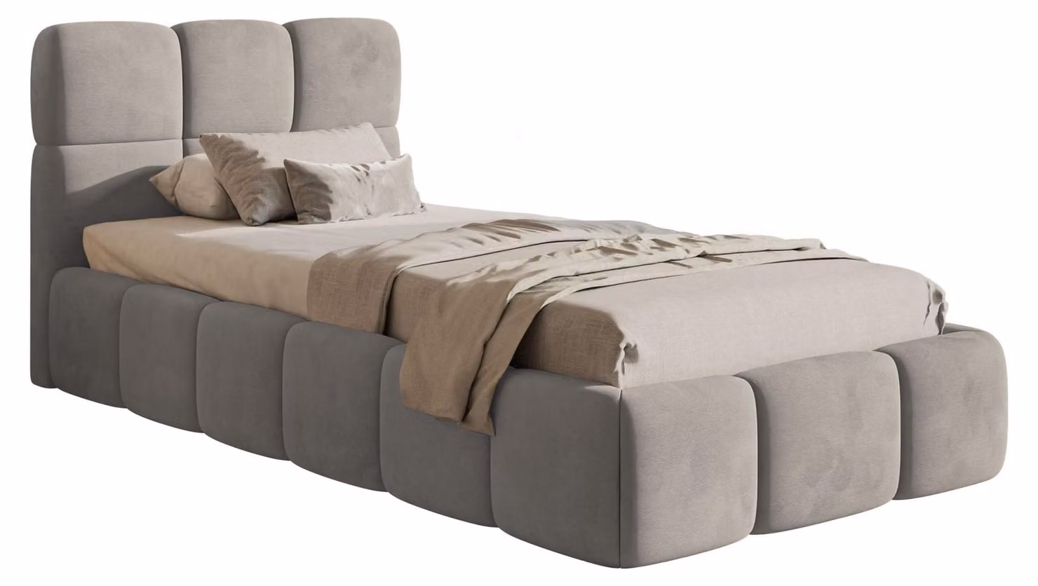 Selsey Cloudy – Letto imbottito 90x200 cm, velluto grigio chiaro