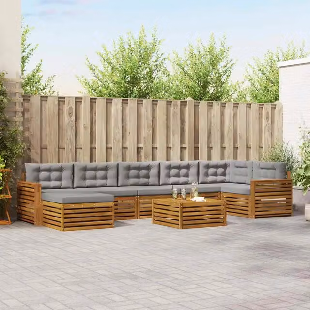 Set di divani da esterno vidaXL a forma di L in legno di acacia con 8 pezzi, colore grigio – 1