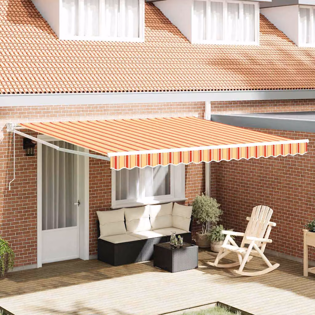 Tenda retrattile vidaXL con bracci pieghevoli in alluminio, Giallo e Arancione, L 400 cm x P 300 cm