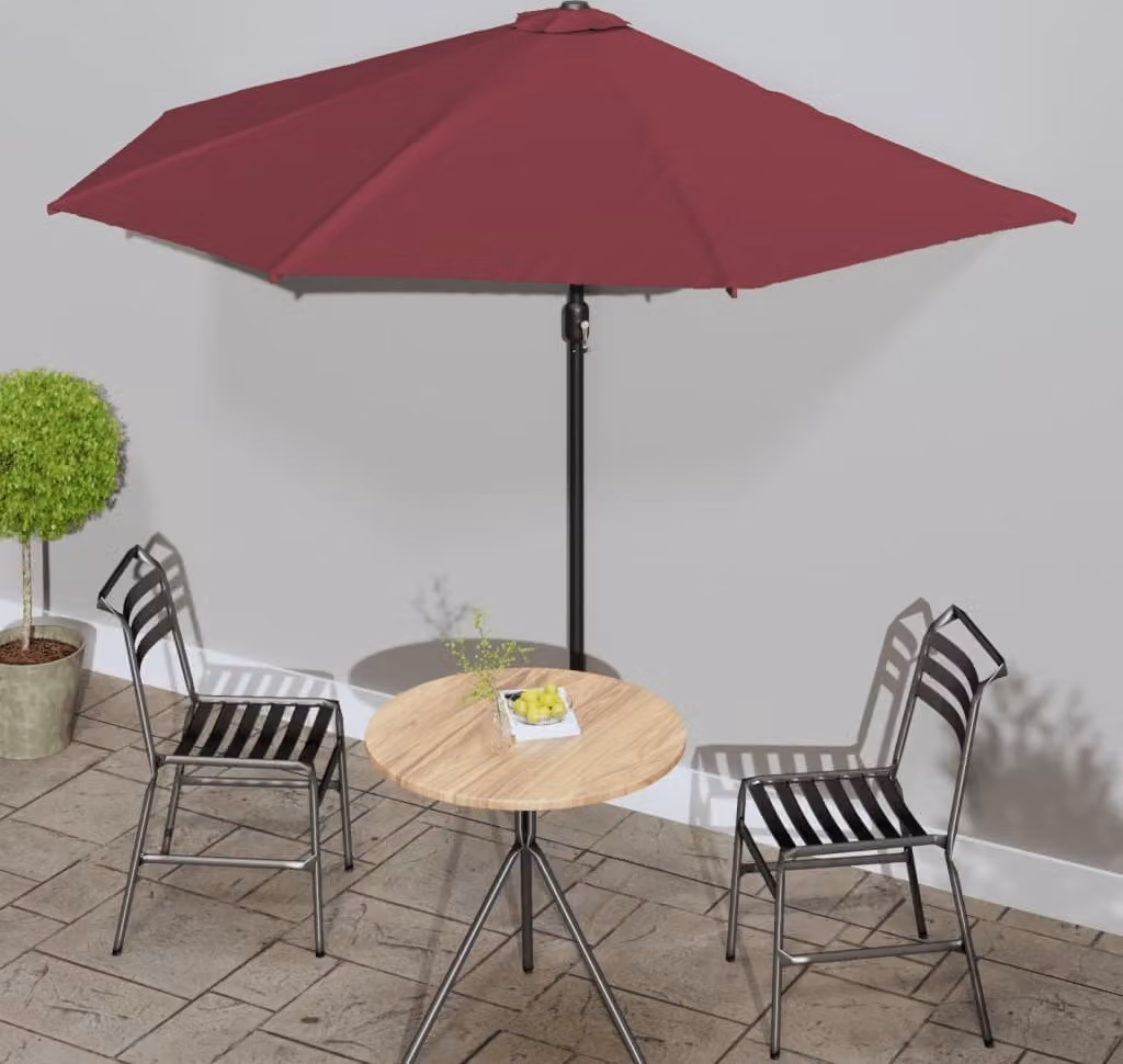 Maison Exclusive - Ombrellone da balcone con palo in alluminio, rosso bordeaux, 300x155x223 cm, semicircolare