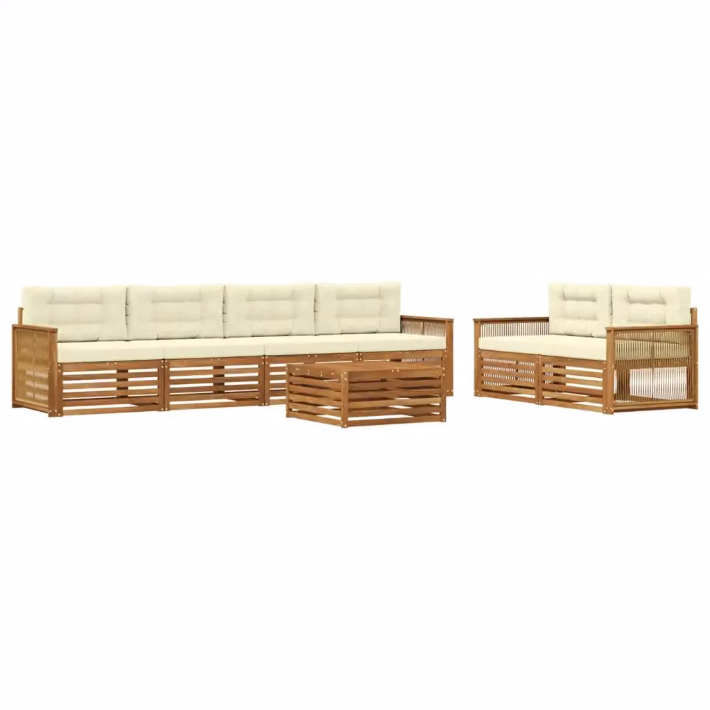 Set di divani da esterno a forma di U con tavolino vidaXL in legno di acacia, 7 pezzi, beige e bianco – 2