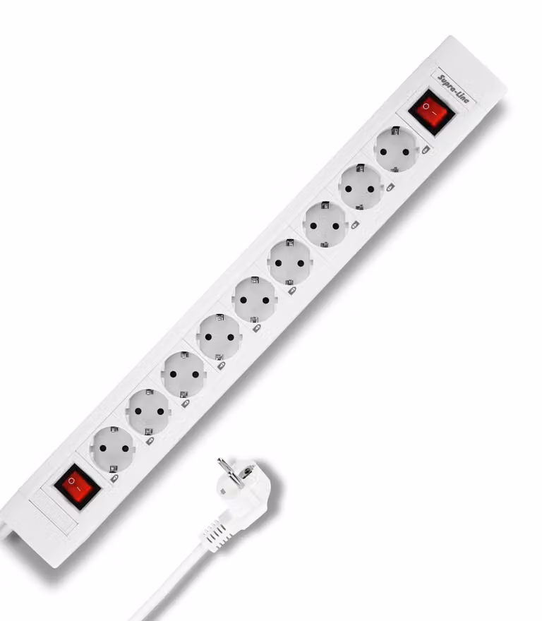 Ciabatta multipresa REV SupraLine, 9 prese, con 2 interruttori, cavo da 3,4 metri, colore bianco