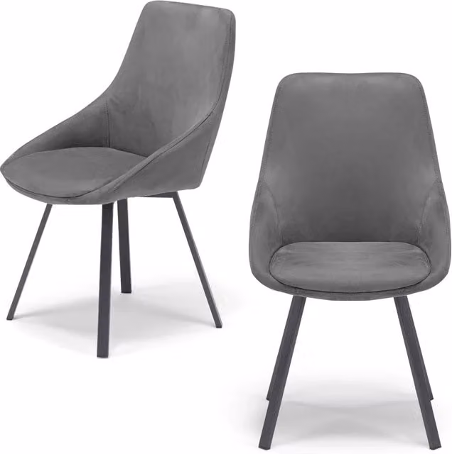 Set 2 sedie imbottita per sala da pranzo ASIA, design moderno, gambe in metallo finitura antracite, rivestimento in tessuto idrorepellente effetto scamosciato colore Grigio Fumo