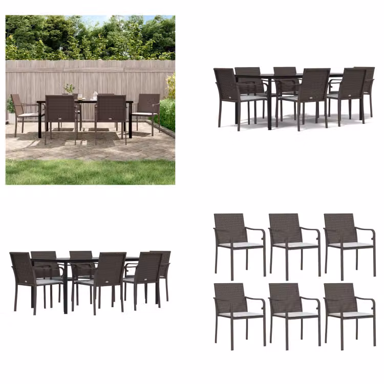 vidaXL Set da pranzo da giardino 7 pezzi con cuscini in polirattan e acciaio - Set da pranzo da giardino - Set da pranzo da giardino - Set da pranzo da esterno