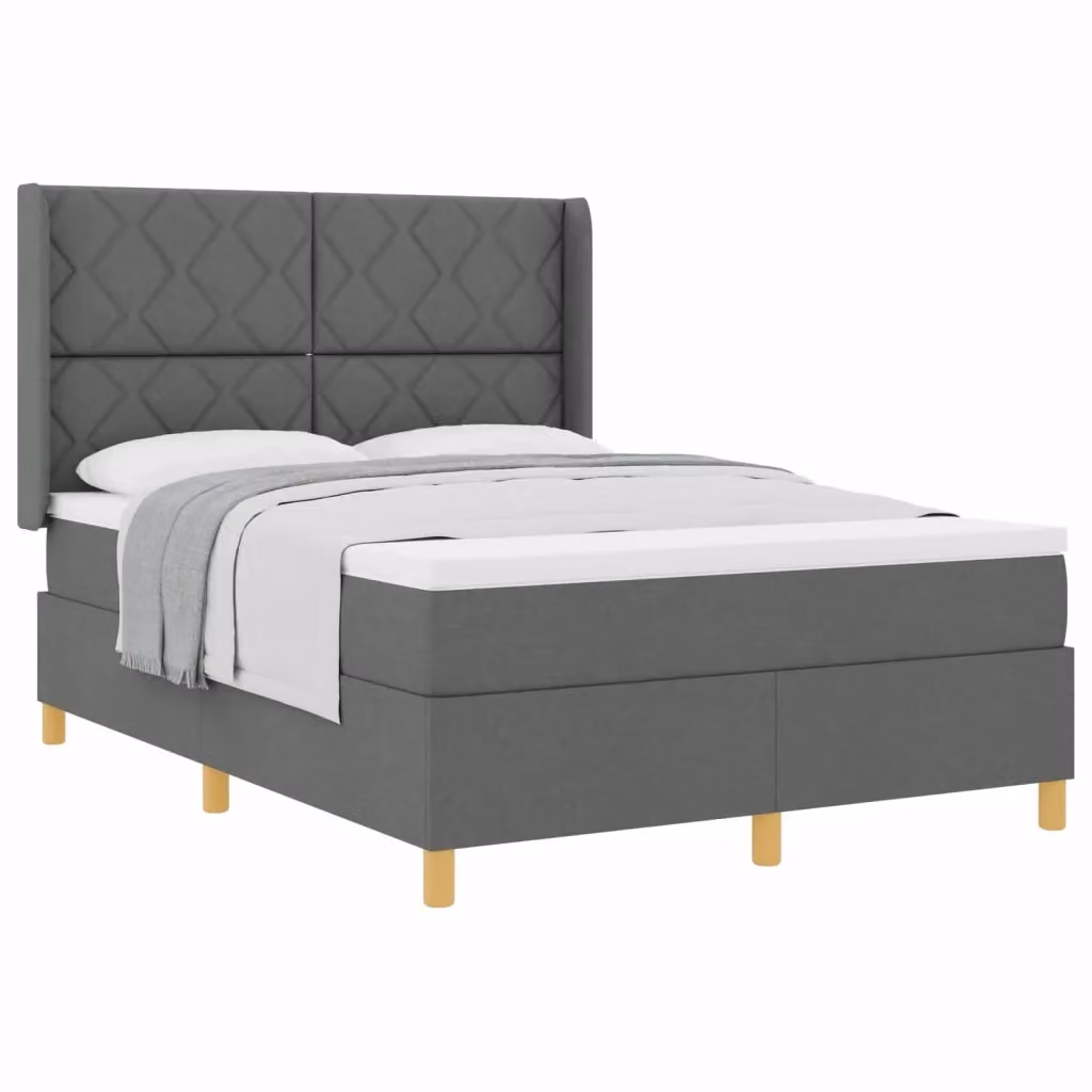 Letto a molle con testiera vidaXL in tessuto grigio con dettagli oro, L/P: 140 x 190 cm – 2