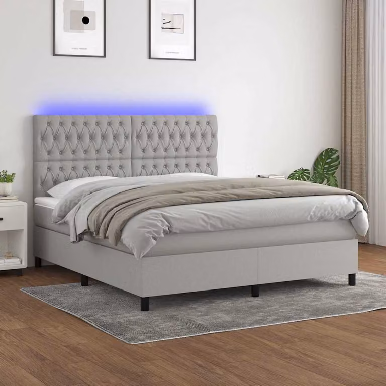 Letto Ibrido con Materasso e Illuminazione LED vidaXL, Grigio Chiaro e Bianco, L/P: 160 x 200 cm