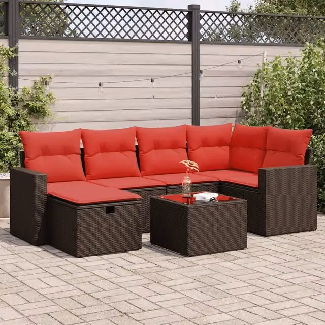 Set Divani da Giardino 7 pz con Cuscini Marrone in Polyrattan 3325400