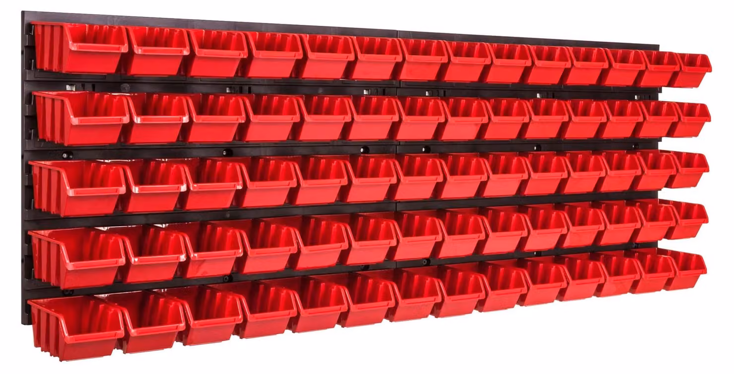 Pannello portattrezzi da parete - Sistema di stoccaggio per utensili - 70 contenitori - Ideale per il garage - 115 x 39 cm