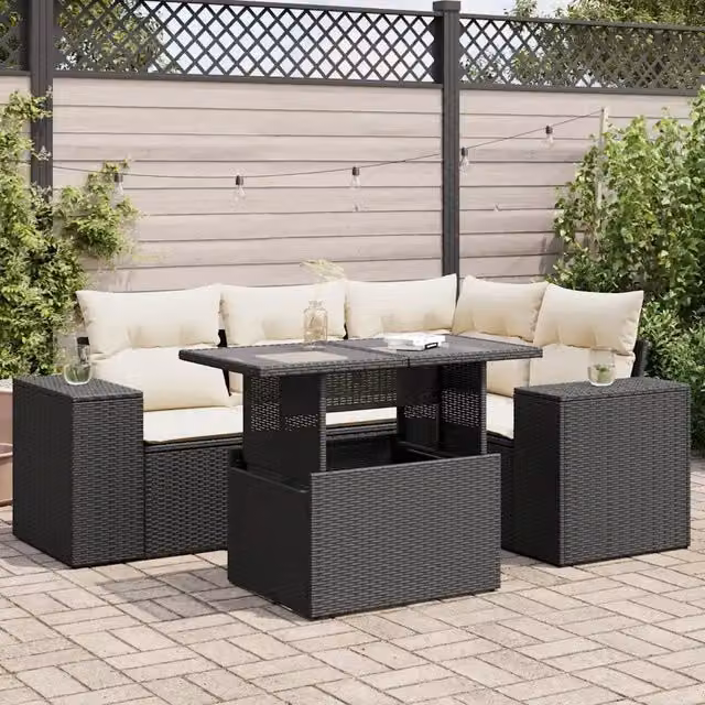 Set Divani da Giardino 5 pz con Cuscini in Polyrattan Nero 3326787