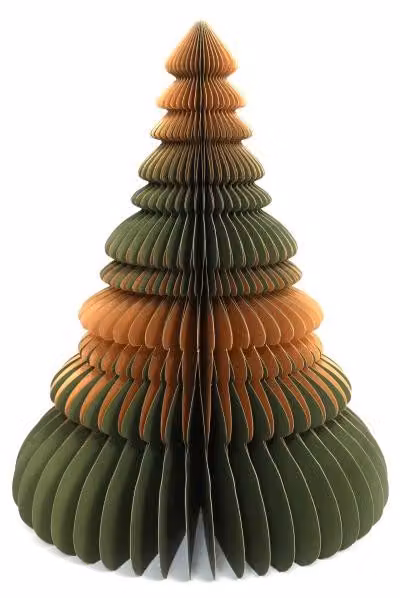 Albero di Natale in carta alveolare, color Pantone n. 18-0422 con effetto metallizzato dorato, altezza 45 cm