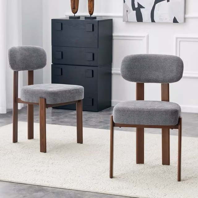 Set di 2 sedie da pranzo in lino grigio imbottite con schienale curvo e struttura in metallo resistente