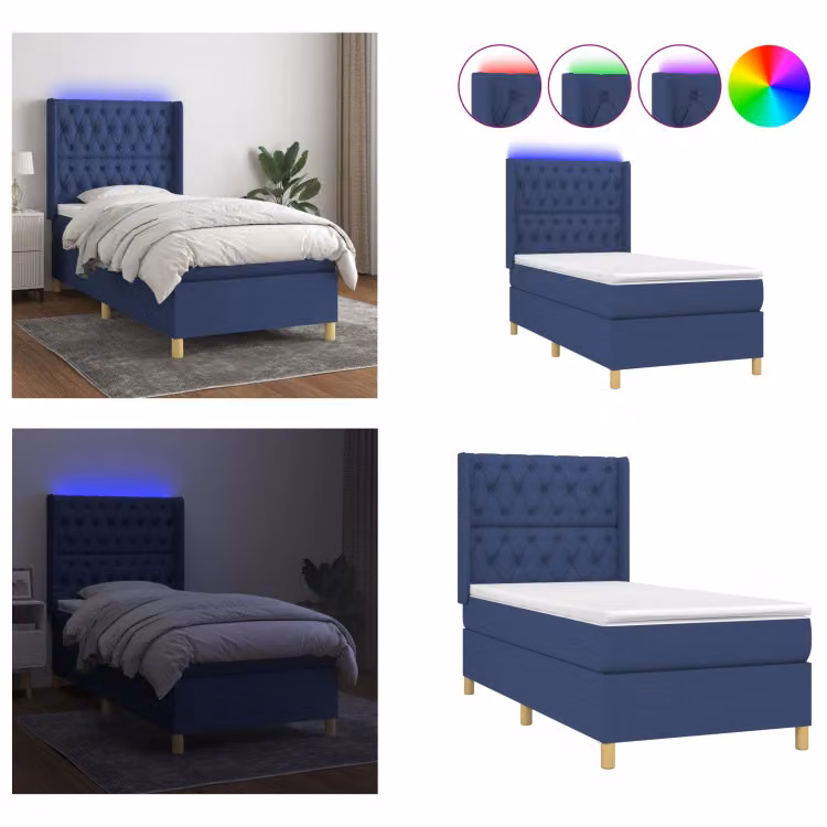 vidaXL Letto a molle con materasso e tessuto LED Blue 80x200 cm - Letto a molle - Boxspringbetten - Bett - Schlafzimmermöbel