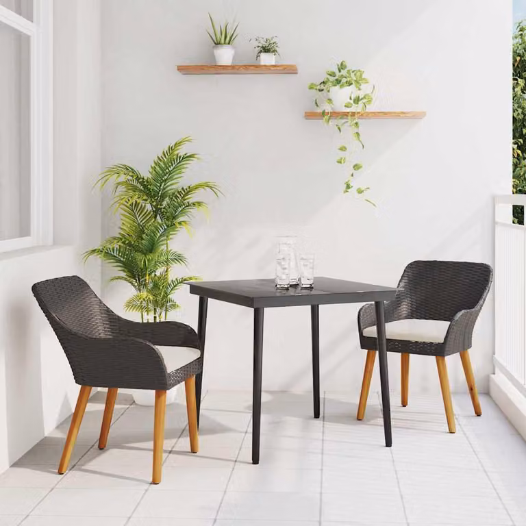 Maison Exclusive - Set da Pranzo per Giardino con cuscino 3 pcs Nero polyrattan