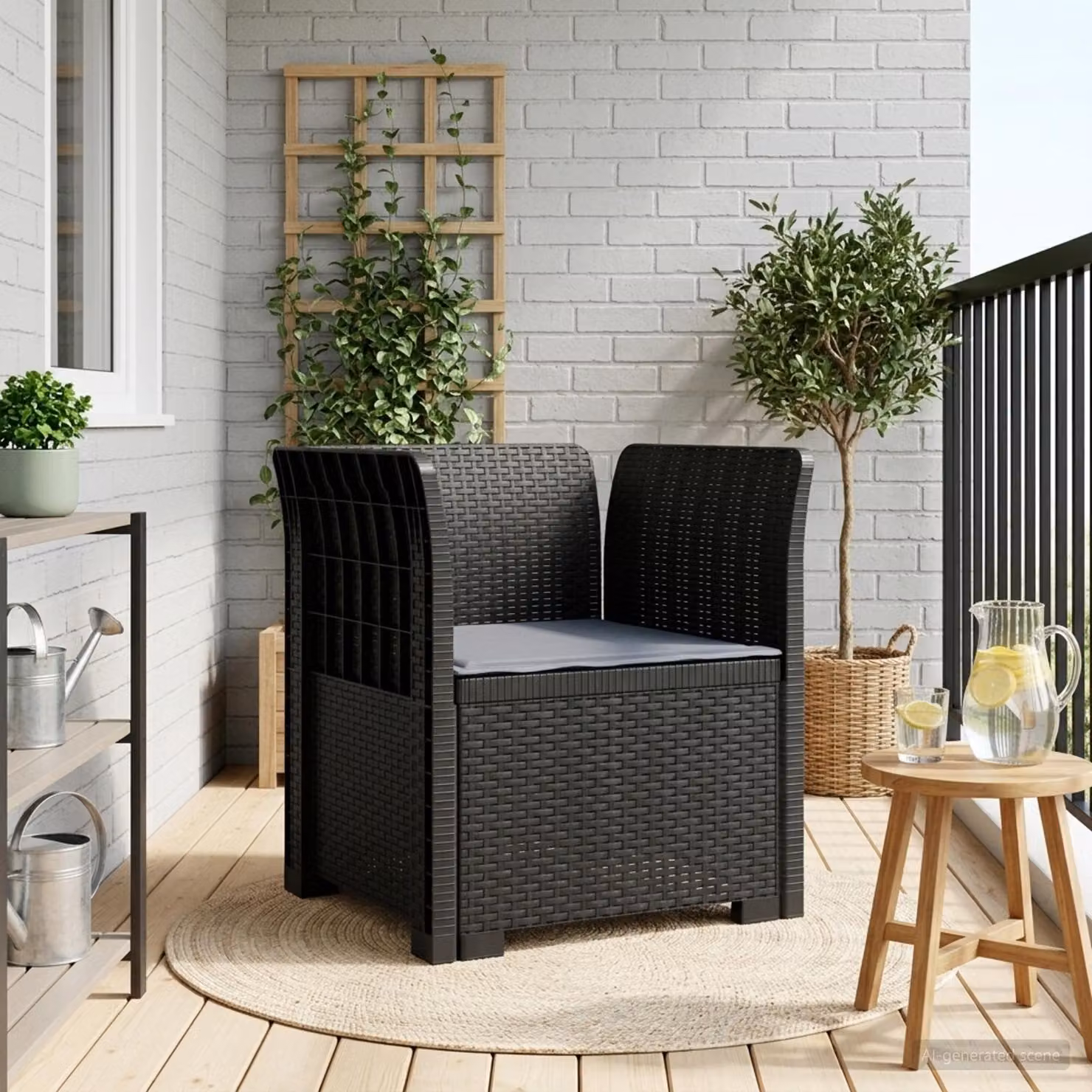 Poltrona a 1 Posto con Cuscino vidaXL in Effetto Rattan Antracite