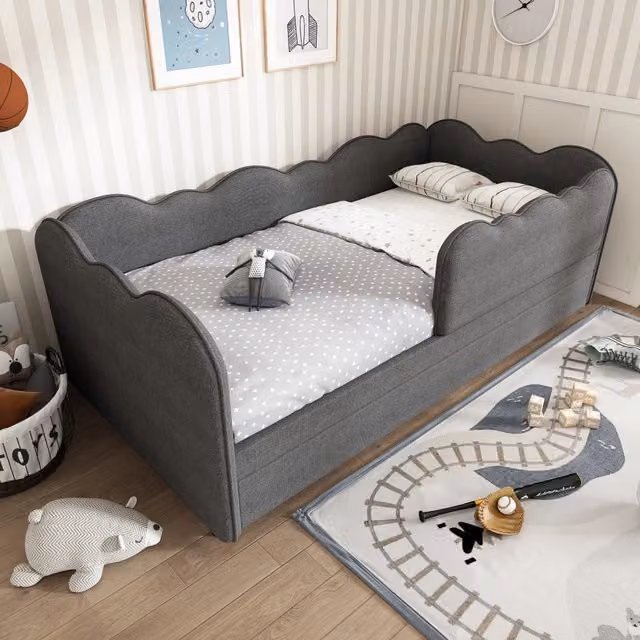 letto imbottito lino grigio 99 x 197 cm