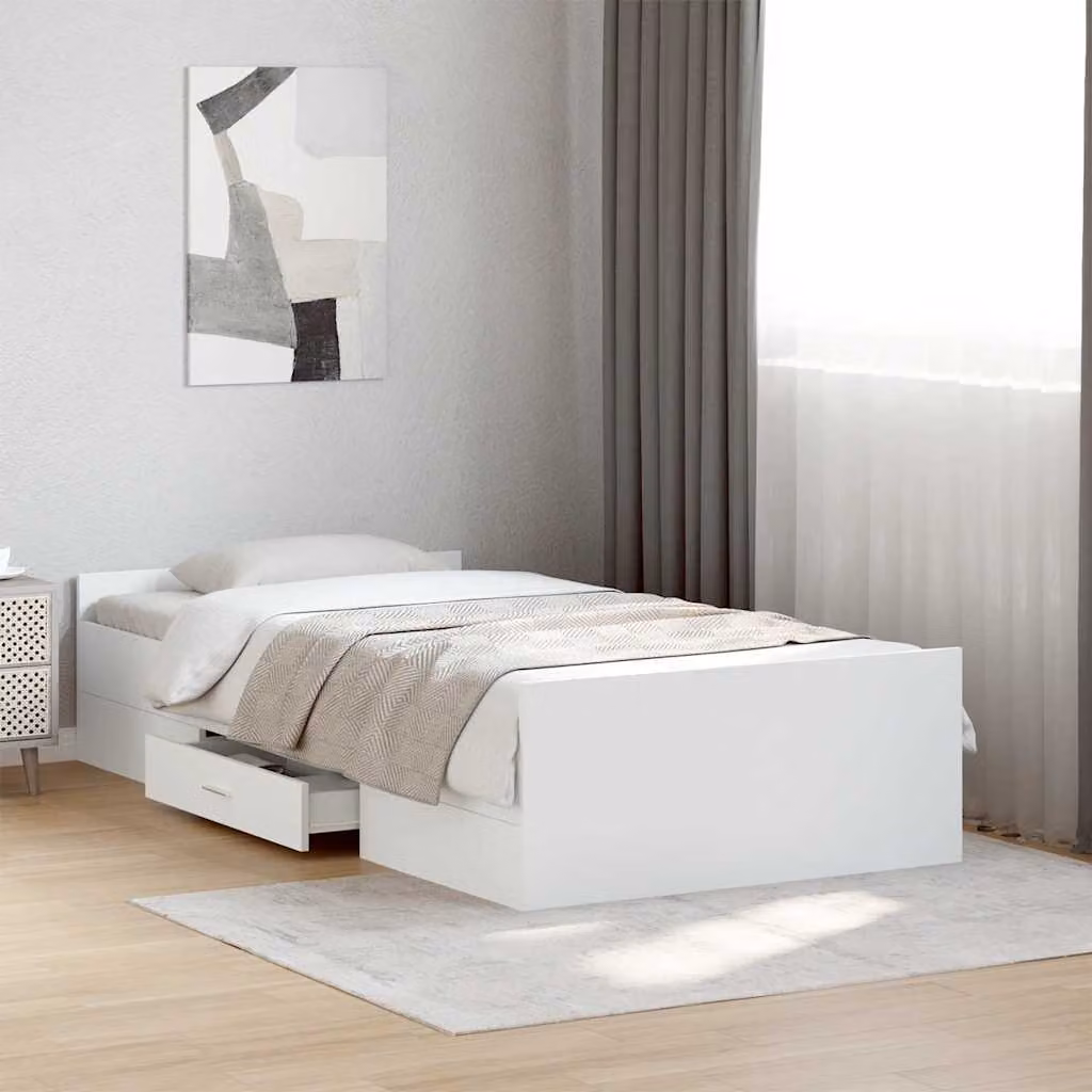 vidaXL Giroletto con Cassetti Bianco in Legno Multistrato L: 78 cm, P: 193 cm, H: 40 cm – 1