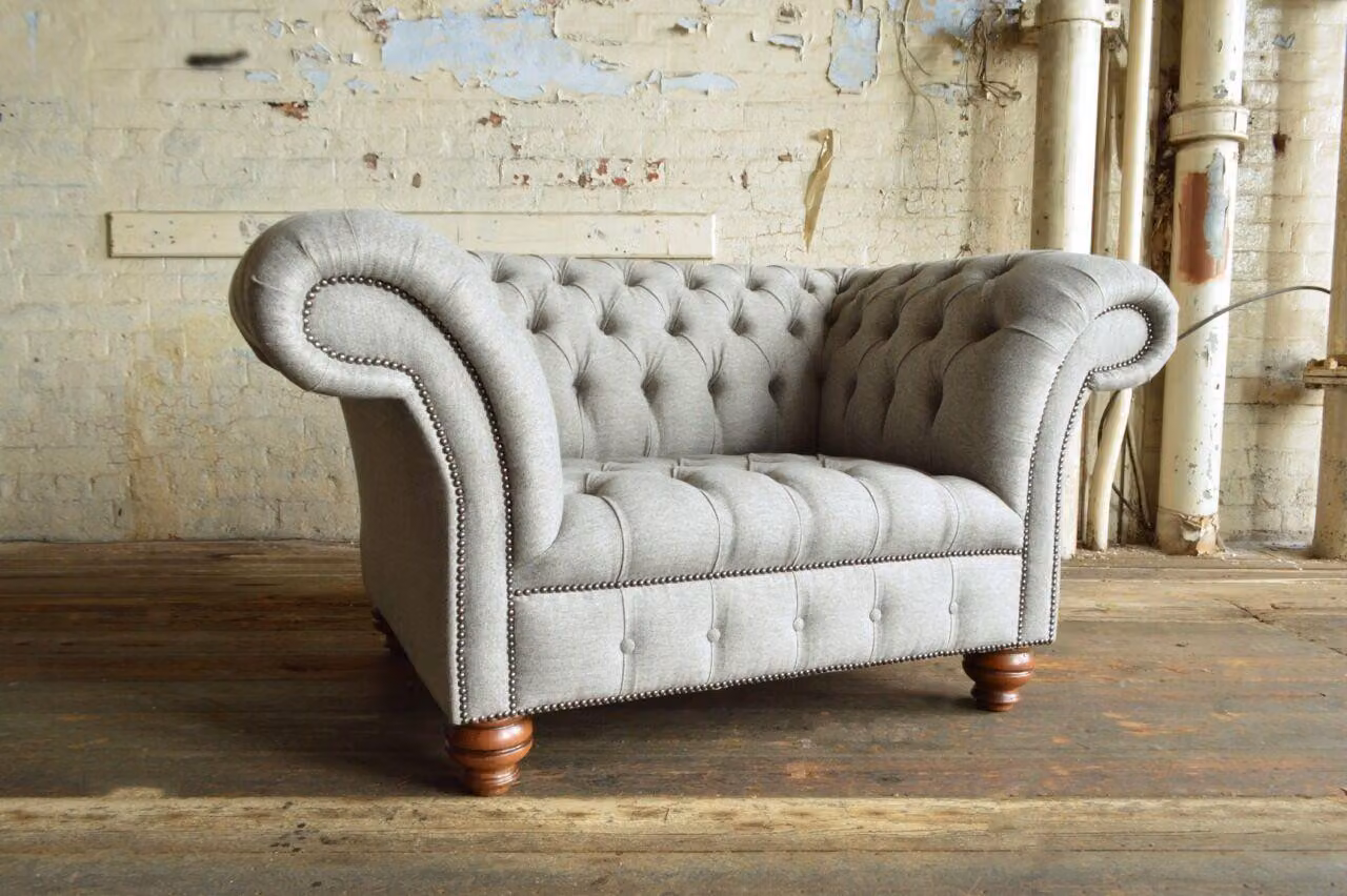 Chesterfield Design Stoff Couch Sessel 1.5 Sitzer Polster Sofas Lounge Grau Samt