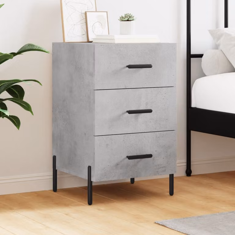 Comodino moderno vidaXL in legno e metallo, colore grigio cemento, L 40 cm x P 40 cm x H 66 cm