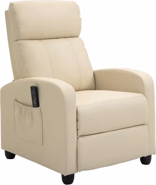 Easycomfort Poltrona Relax Massaggiante con Telecomando e 8 Programmi, Reclinazione e Poggiapiedi, 68x88x98cm, Crema
