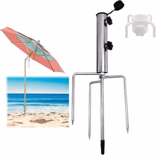 Supporto metallico con 4 perni per ombrellone, spiaggia, prato, stabile