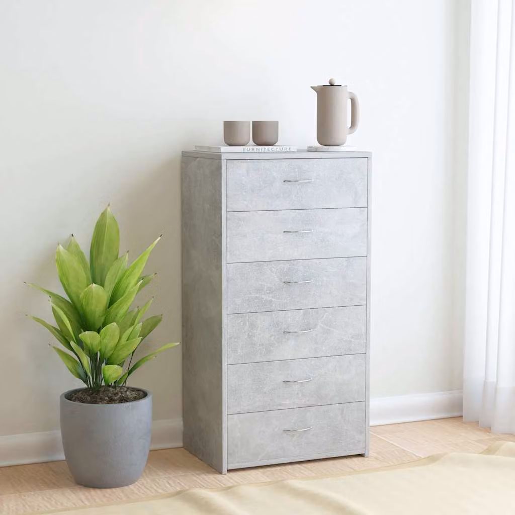 Credenza vidaXL con 6 cassetti in legno multistrato e MDF, colore grigio cemento, L 50 cm x P 34 cm x H 96 cm