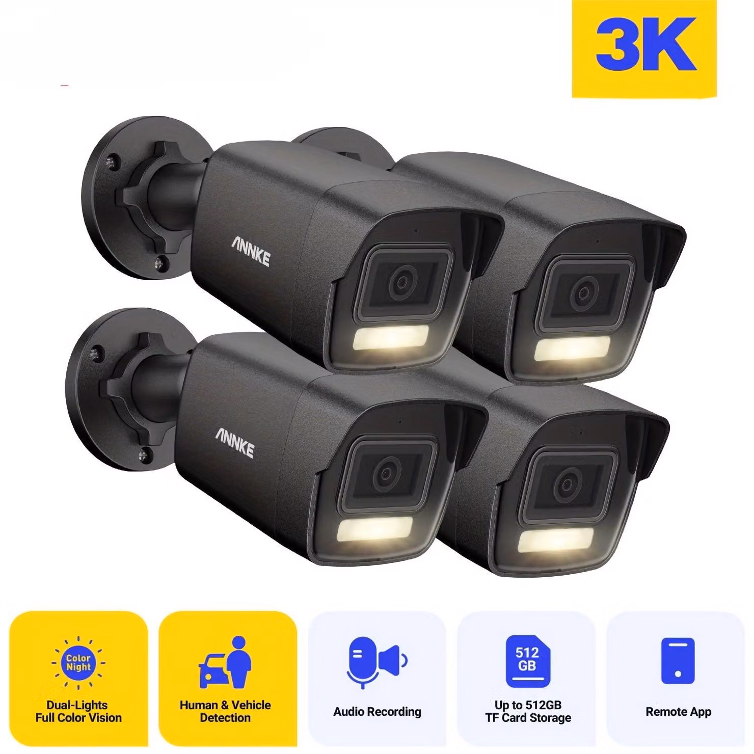 Telecamera IP audio - Telecamera di sicurezza - Telecamera di sorveglianza - Telecamera di videosorveglianza - Telecamera PoE - Set da 4 pezzi