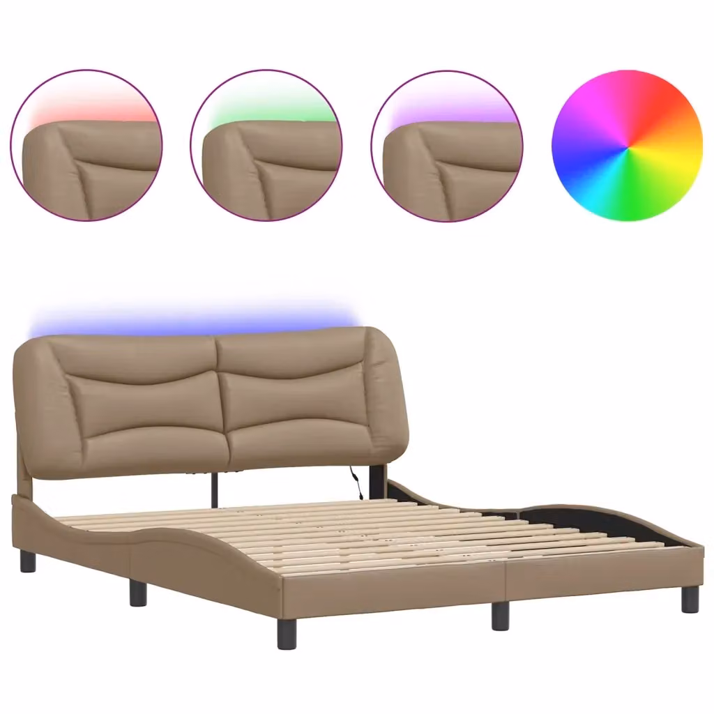 Letto con base contenitore e illuminazione LED Hvar vidaXL, colore Cappuccino, L/P: 160 x 200 cm – 2
