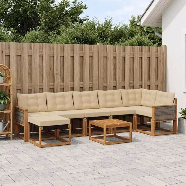 Set di divani da esterno 8 pz Naturale e Beige 3382109