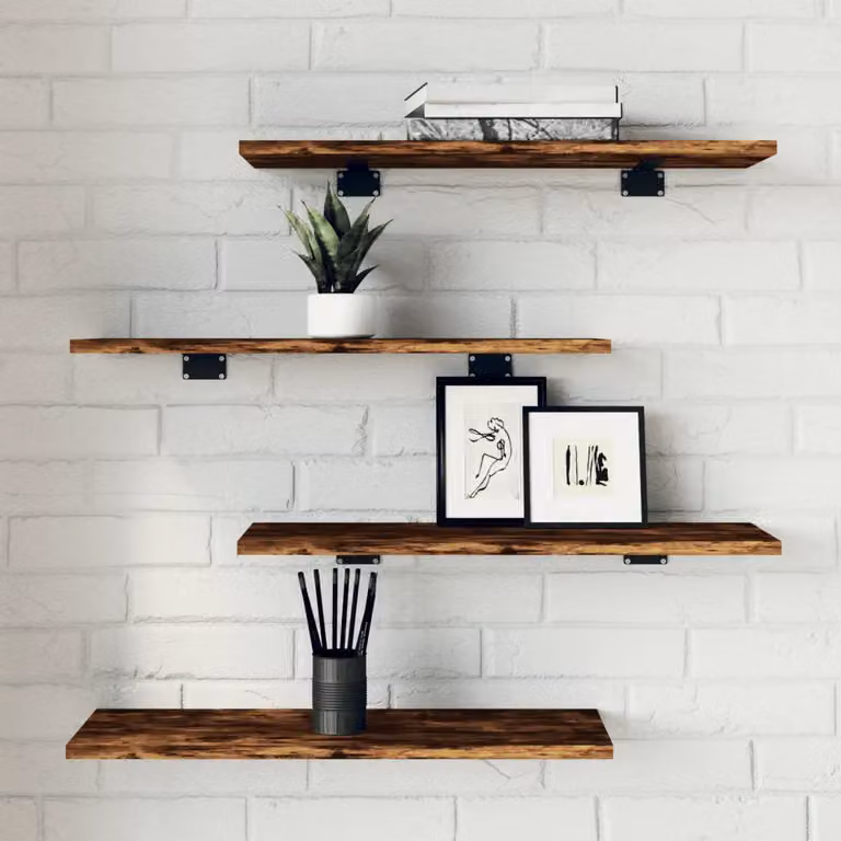 Set di 4 mensole da parete vidaXL in legno multistrato Rovere Fumo, L 60 cm x P 20 cm x H 1,5 cm