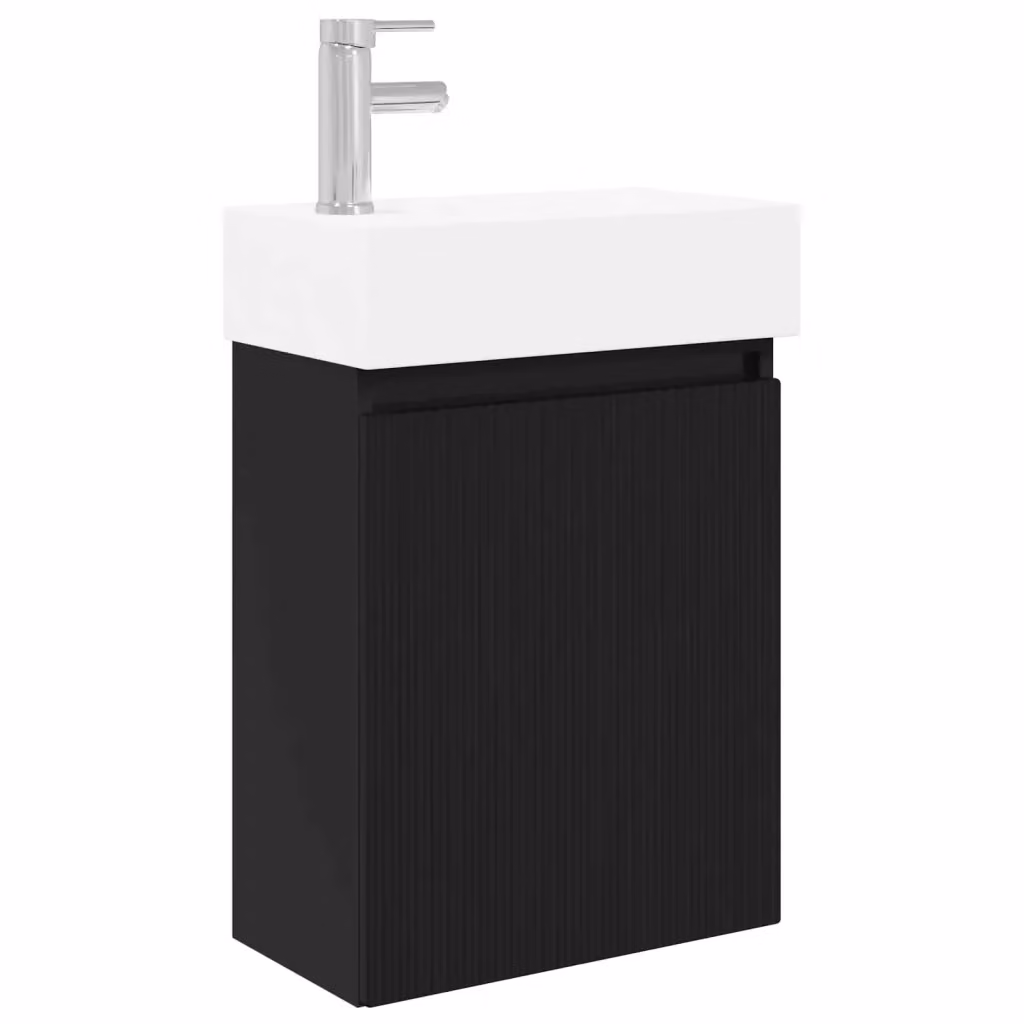 Mobile bagno sospeso vidaXL con rubinetto nero e lavabo in ceramica, L 45,5 cm x P 22,5 cm x H 84 cm – 2