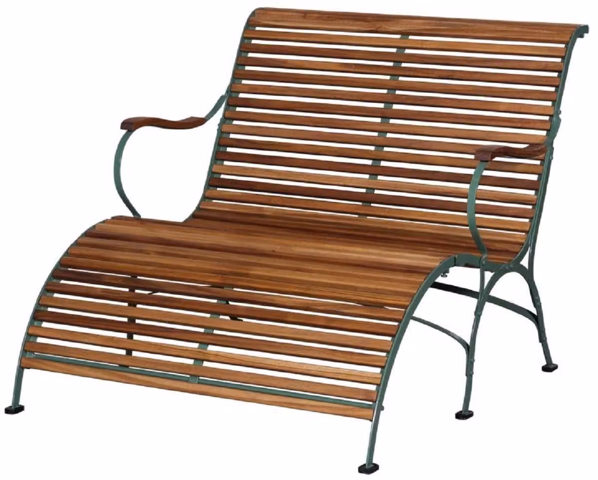 Casa Padrino panca da giardino liberty marrone / verde 107 x 150 x h. 91 cm - Panca da giardino e patio con braccioli e poggiapiedi - Mobili da giardino e patio liberty
