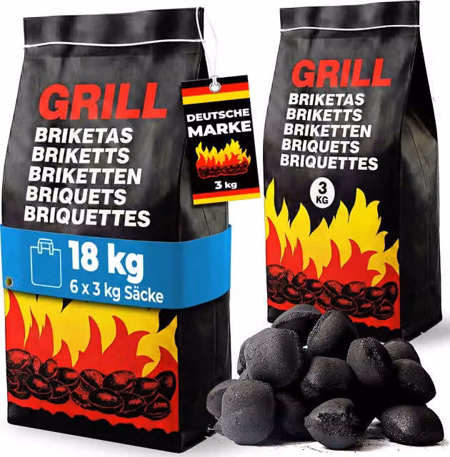 Confezione da 6 sacchi di bricchetti di carbone Deuba da 3 kg ciascuno – 1