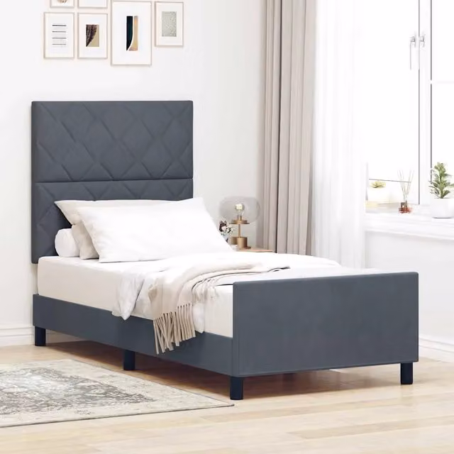 Letto a molle con testiera-Rete con Testiera Grigio scuro 100 x 200 cm Velluto 908977