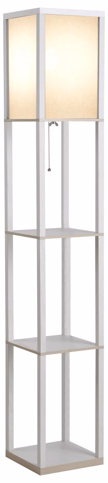 Lampada da Terra con Attacco E27 26x26x160 cm con 3 Mensole e Interruttore a Pedale in MDF e Tessuto Bianco