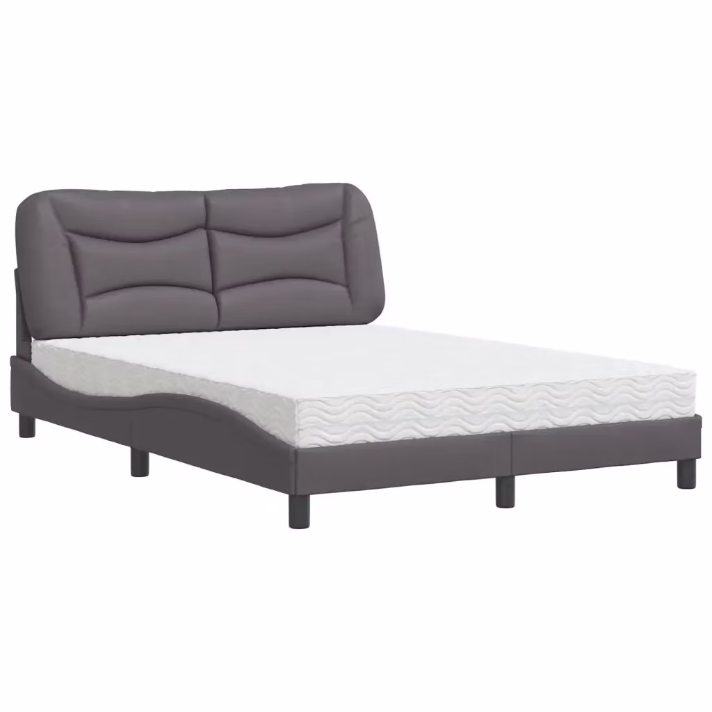 Letto con Materasso Hvar di vidaXL in Similpelle Grigio e Bianco, L/P/H: 120 x 200 cm – 2