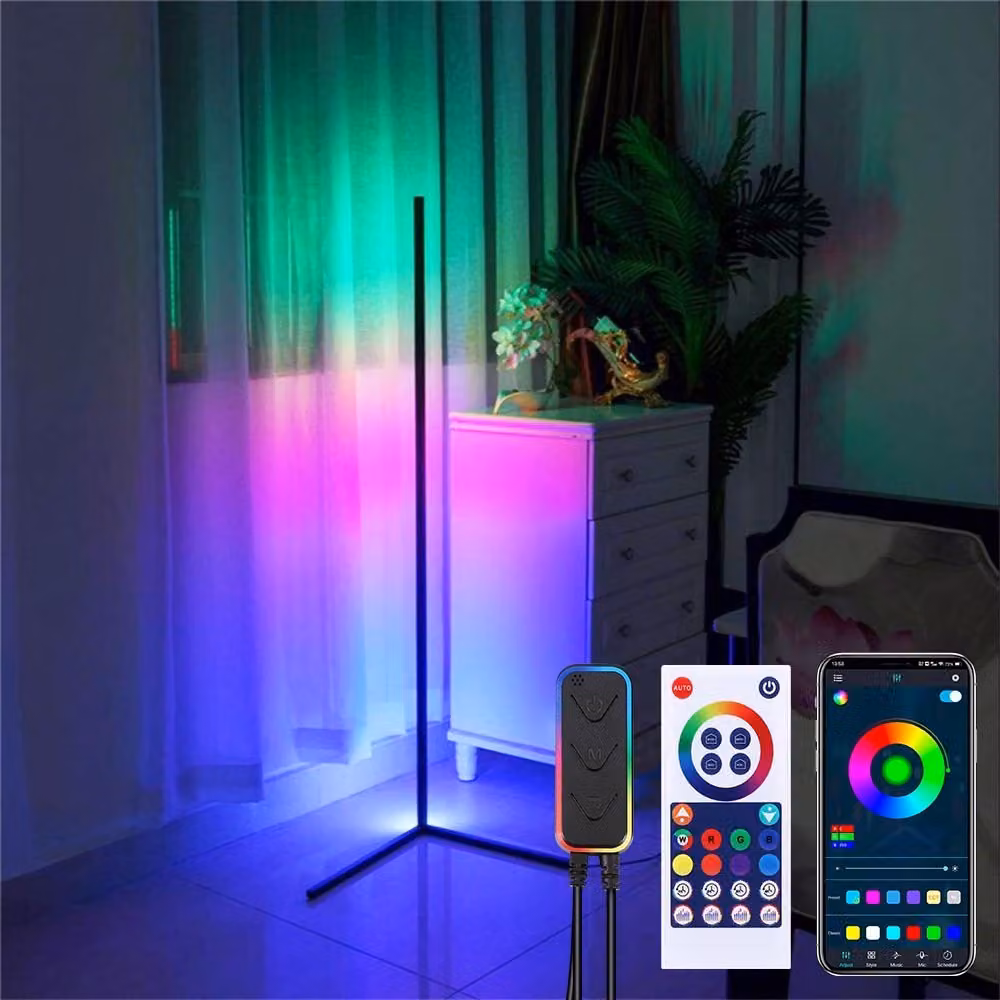 Lampada da terra a LED da 20 W, lampada da terra angolare RGB dimmerabile, con timer e sincronizzazione musicale, dotata di telecomando; lampada da lettura moderna con porta USB, ideale per soggiorno, camera da letto e ufficio