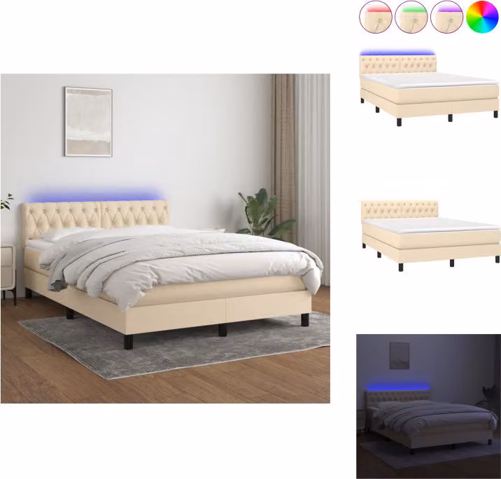 vidaXL Letto a molle insacchettate con materasso e tessuto LED crema 140x190 cm - Letti e strutture letto