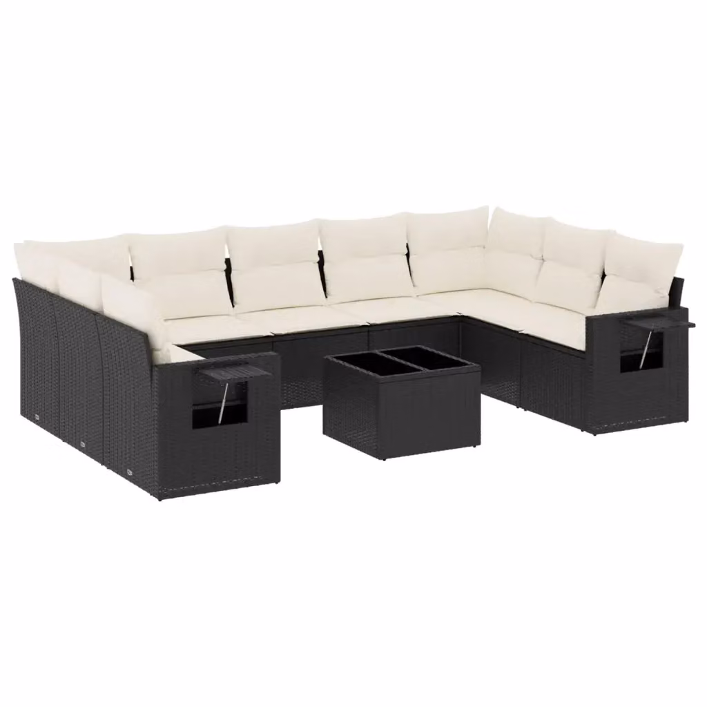 Set di Divani da Giardino a Forma di L vidaXL con Cuscini e Tavolino, Polyrattan Nero e Struttura in Acciaio Verniciato a Polvere – 2