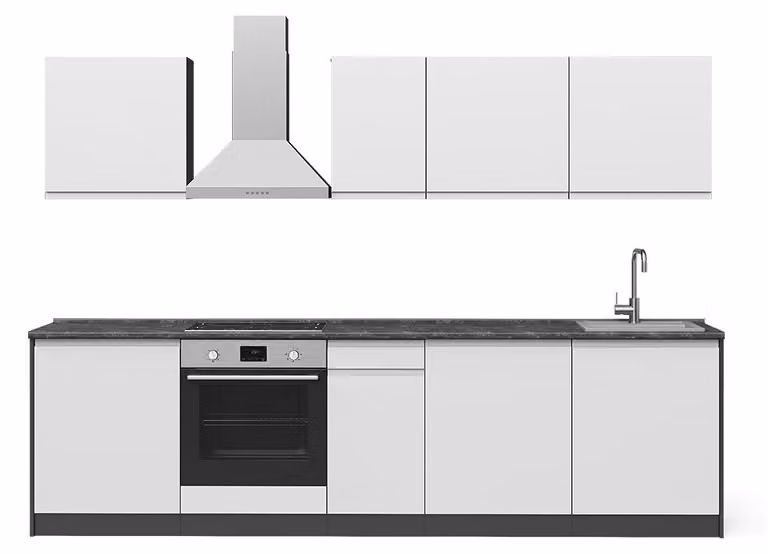 Cucina componibile Vicco R-Line Bianco/Antracite 280 cm piano di lavoro Platino, Model 70583