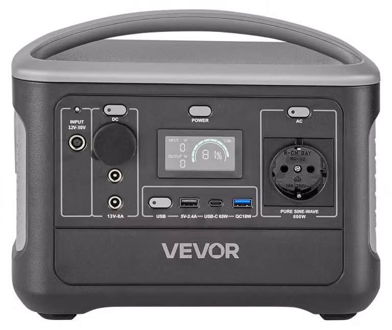 Generatore portatile da 600 W con batteria LiFePO4 da 493 Wh, dotato di 7 uscite, con custodia in ABS e PC, ideale per l'alimentazione di emergenza e per il campeggio