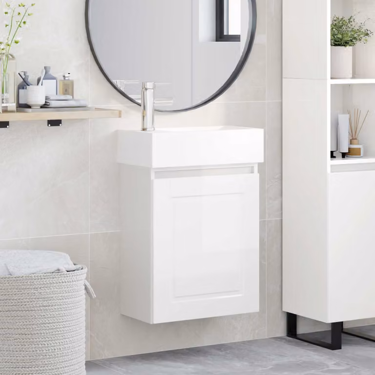Mobile bagno vidaXL Bianco Lucido con rubinetto L: 45,5 cm, P: 22,5 cm, H: 84 cm