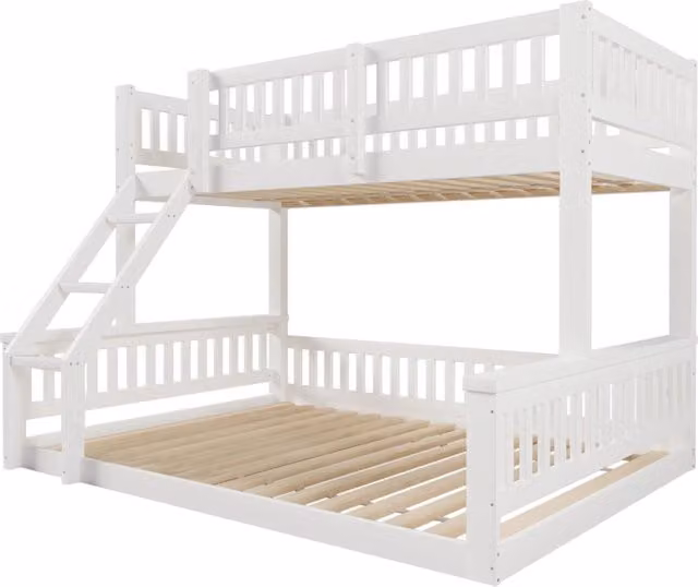 Letto a castello per bambini in pino bianco con scala e sponde, stile scandinavo, L/P/H: 90 x 200 x 205 cm