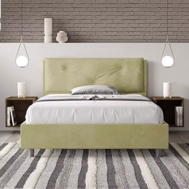 Letto imbottito Letto Matrimoniale alla Francese 140x210 cm Large - Con rete,Microfibra,Tè verde