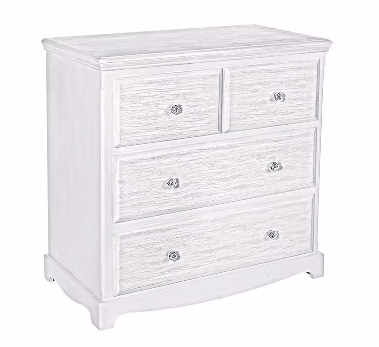 Cassettiera BLANC in legno bianco e 4 cassetti effetto decapato, 80x40x80 cm