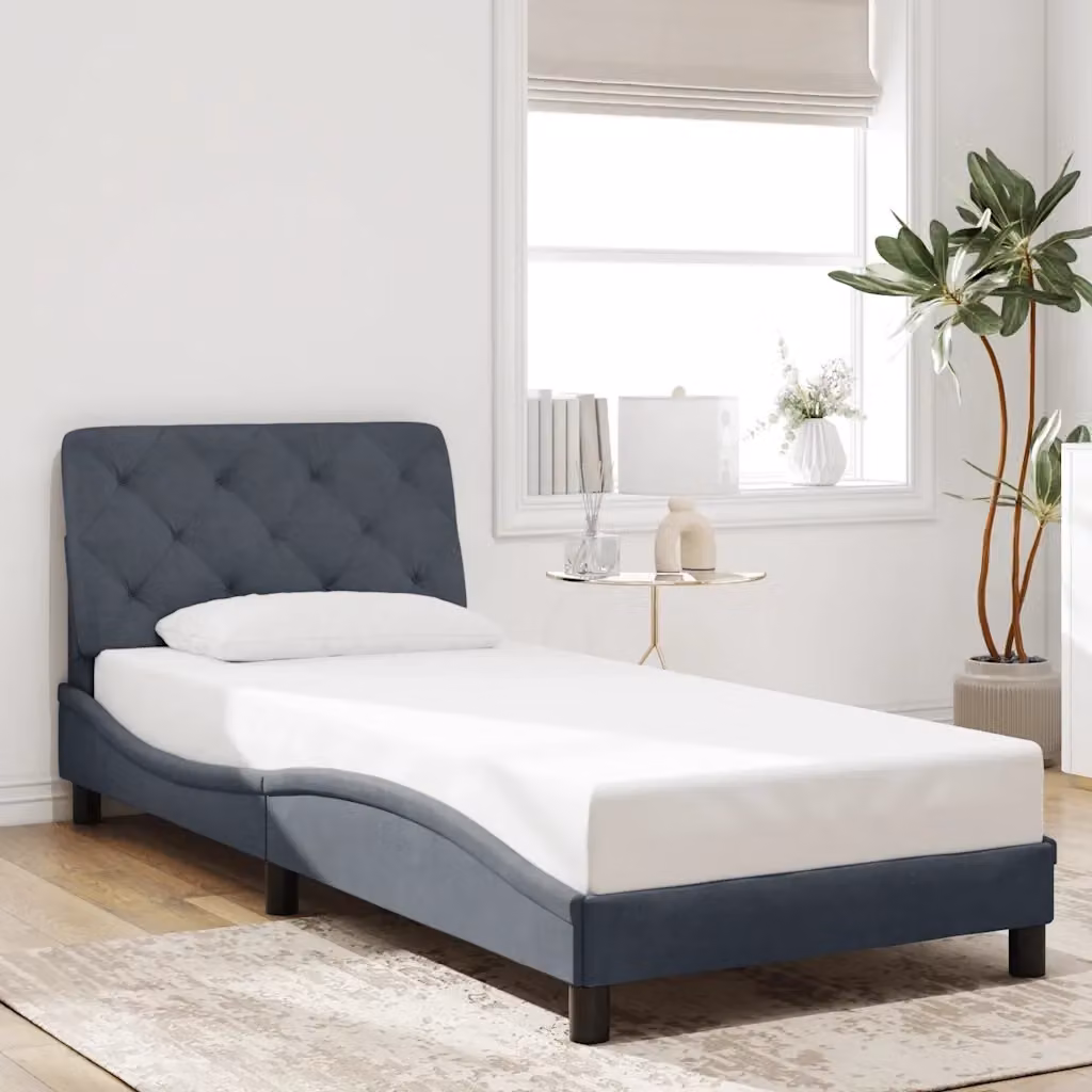 Letto singolo moderno in velluto grigio con struttura in legno e metallo L/P/H: 80 x 200 cm – 2