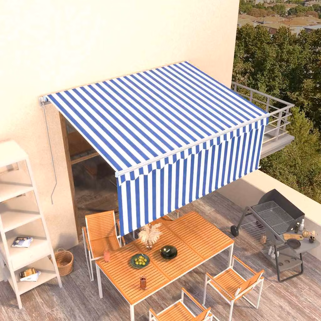 Tenda retrattile vidaXL in poliestere e alluminio, Blu e Bianco, L: 3 m, P: 2,5 m