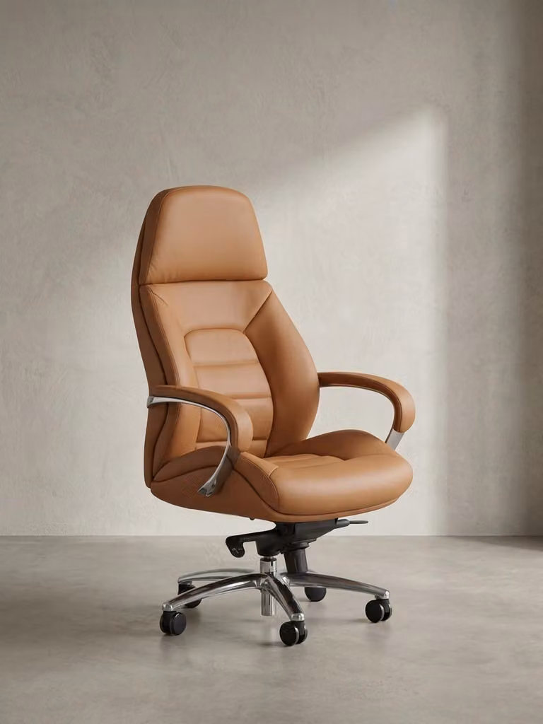 Sedia da ufficio beige in pelle - Sedia direzionale ergonomica di grandi dimensioni - Capacità di carico: 120 kg - Struttura in alluminio - Adatta per adulti - Sedia da ufficio