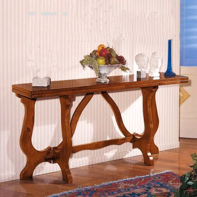 Tavolo consolle apribile in legno di pino marrone Mobili 2G L: 160 cm, P: 40 cm, H: 81 cm (aperto L: 160 cm, P: 80 cm)